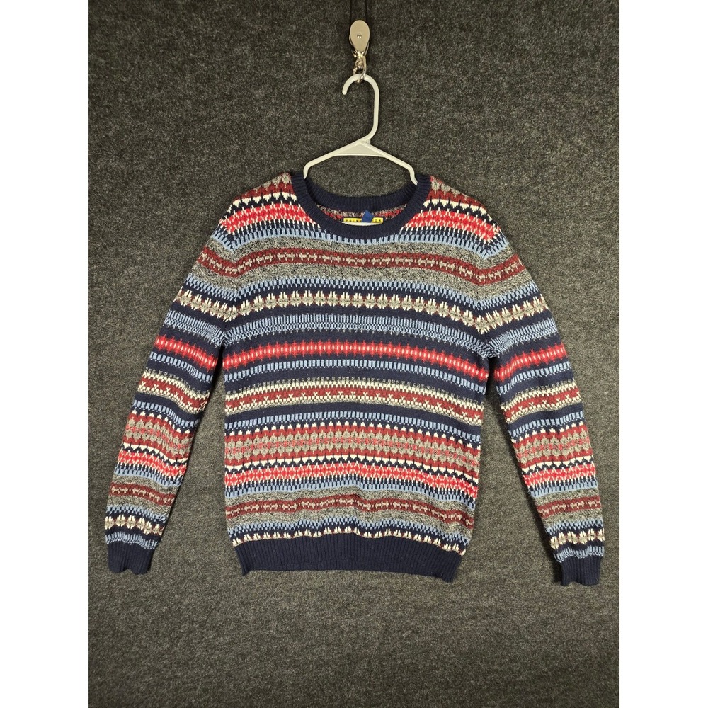 Prince & Fox Mens Blue Red Fair Isle Knit Sweater Geometric Christmas Size Small